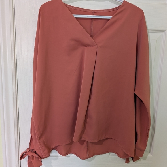 Coral Flowy Blouse With Bow Detail - Picture 1 of 3